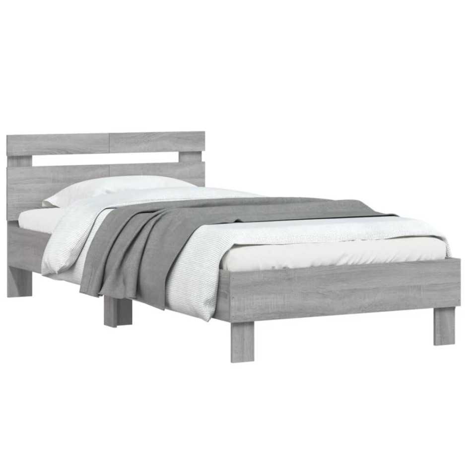 Cama con cabecero madera de ingeniería gris Sonoma 100x200