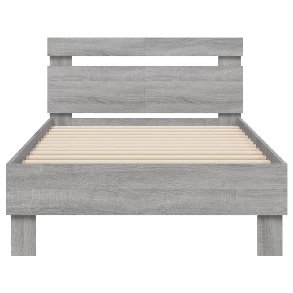 Cama con cabecero madera de ingeniería gris Sonoma 100x200