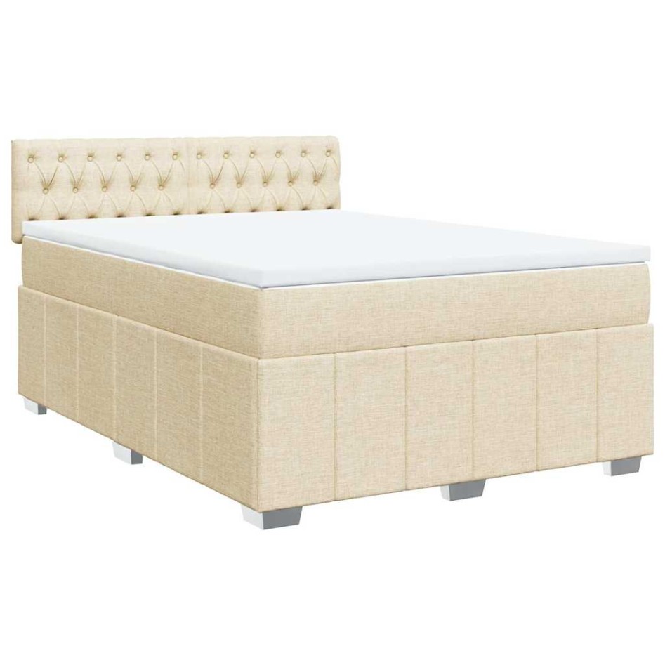 Cama box spring con colchón tela color crema 140x190