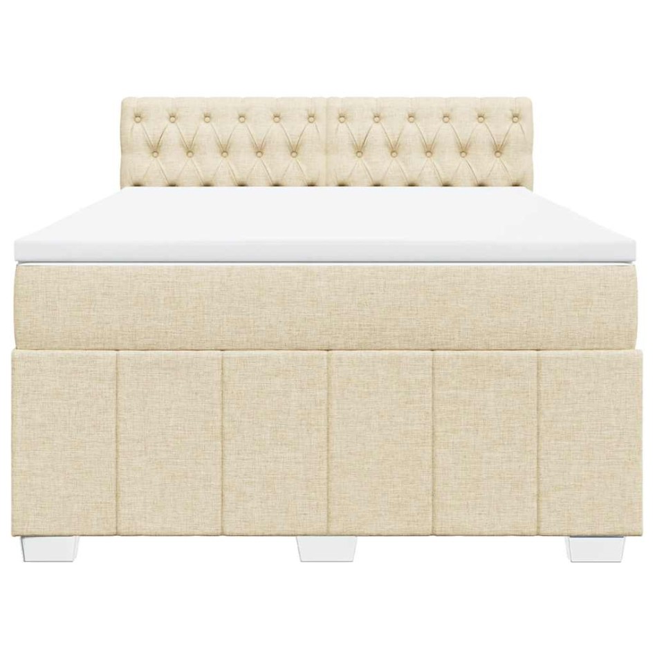 Cama box spring con colchón tela color crema 140x190