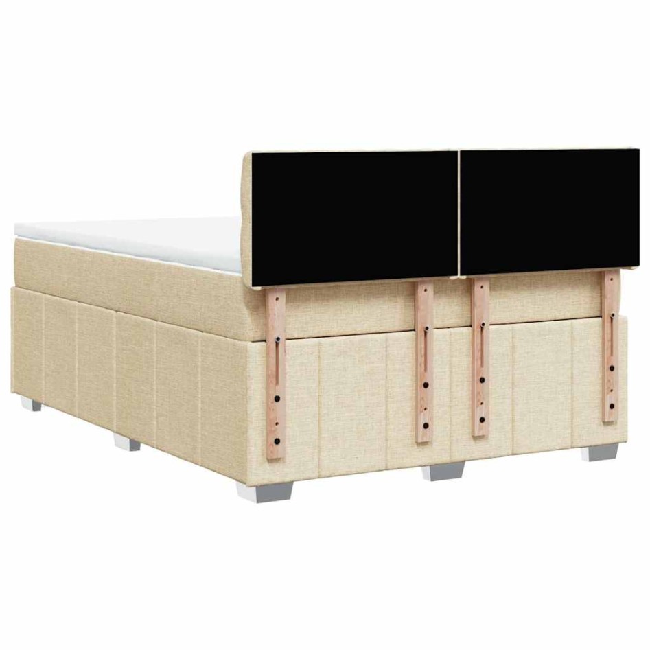 Cama box spring con colchón tela color crema 140x190