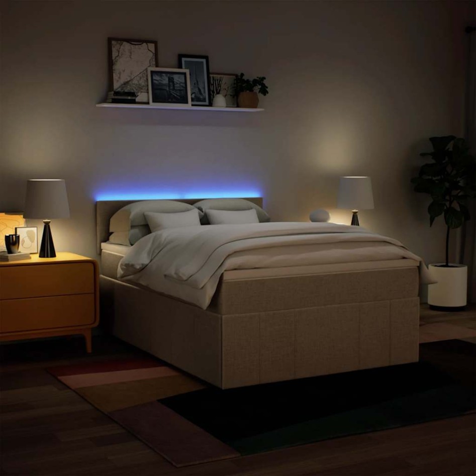 Cama box spring con colchón tela color crema 140x190