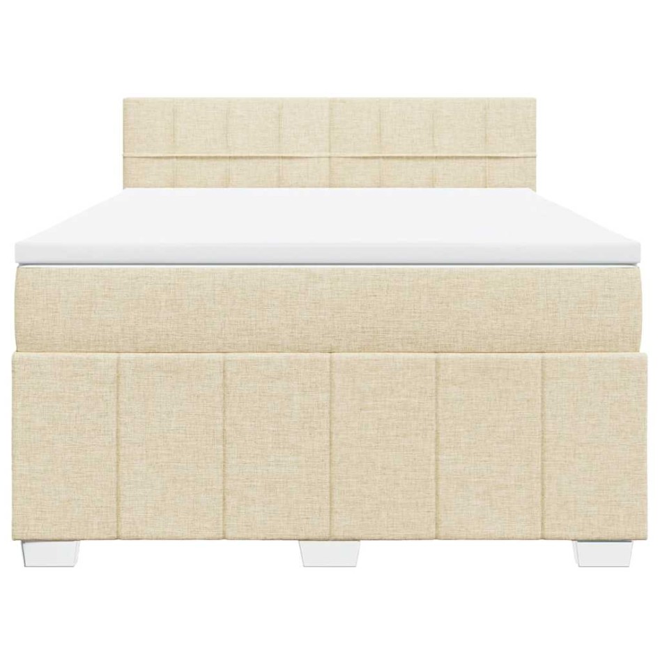 Cama box spring con colchón tela color crema 140x190