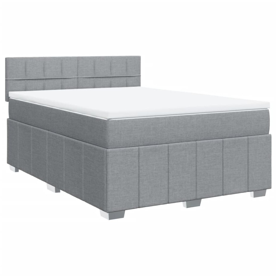 Cama box spring con colchón tela gris claro 140x190