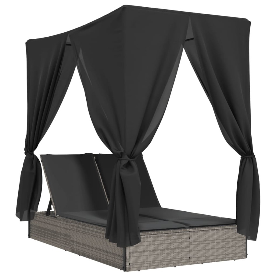 Tumbona doble con techo y cortinas ratán sintético