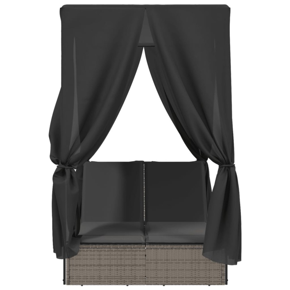 Tumbona doble con techo y cortinas ratán sintético