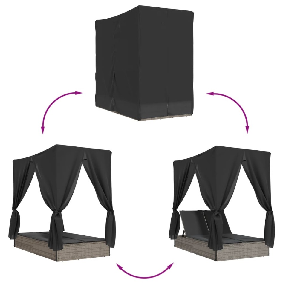 Tumbona doble con techo y cortinas ratán sintético