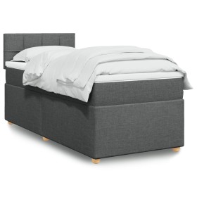 Cama box spring individual con colchón tela gris