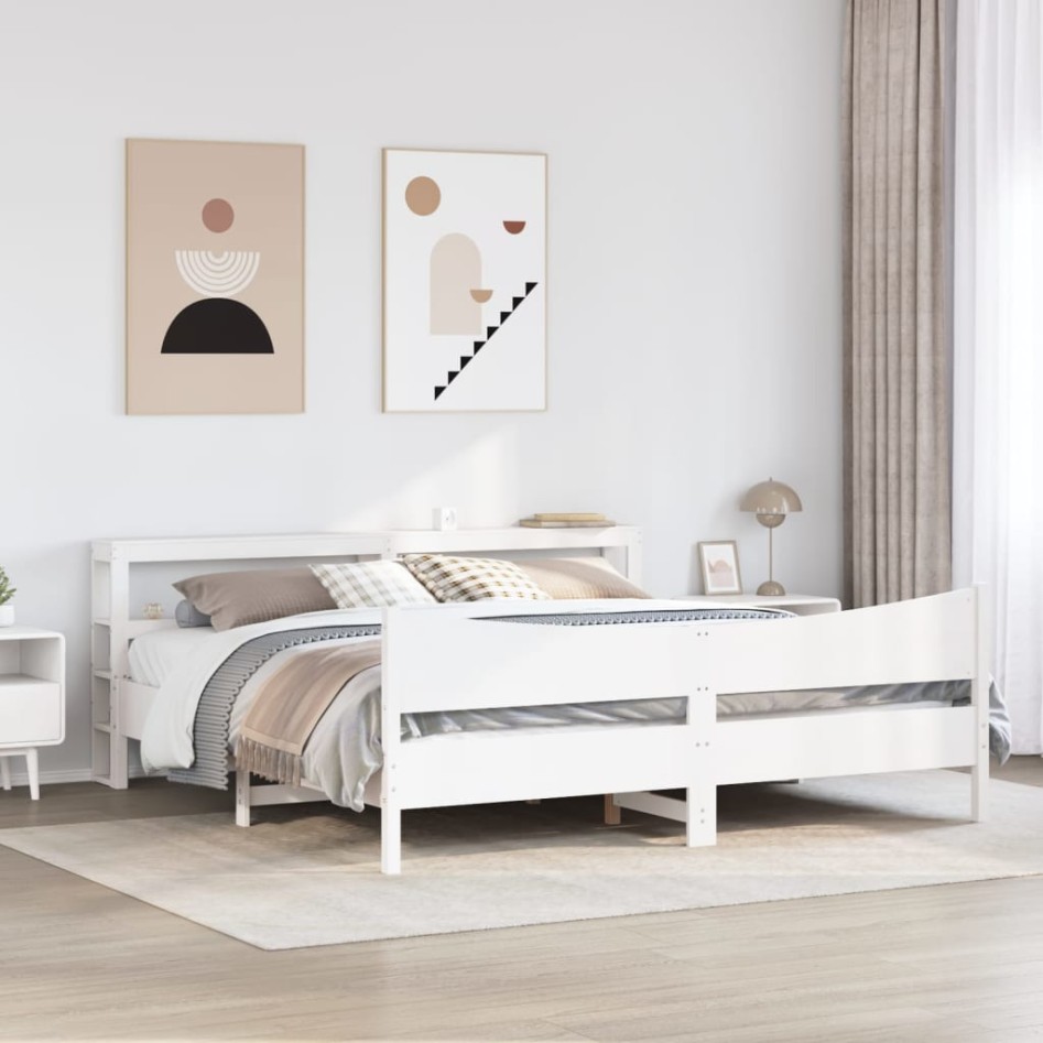 Estructura de cama con cabecero madera de pino blanco