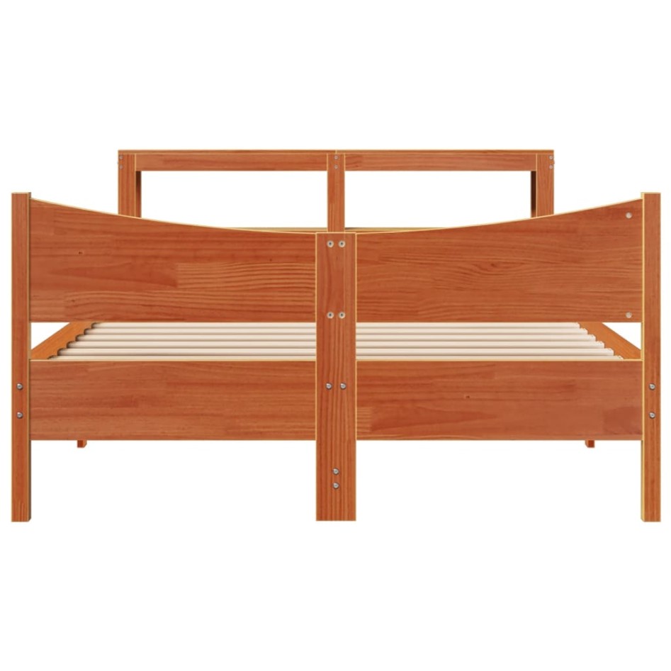 Estructura cama con cabecero madera pino marrón cera 140x190