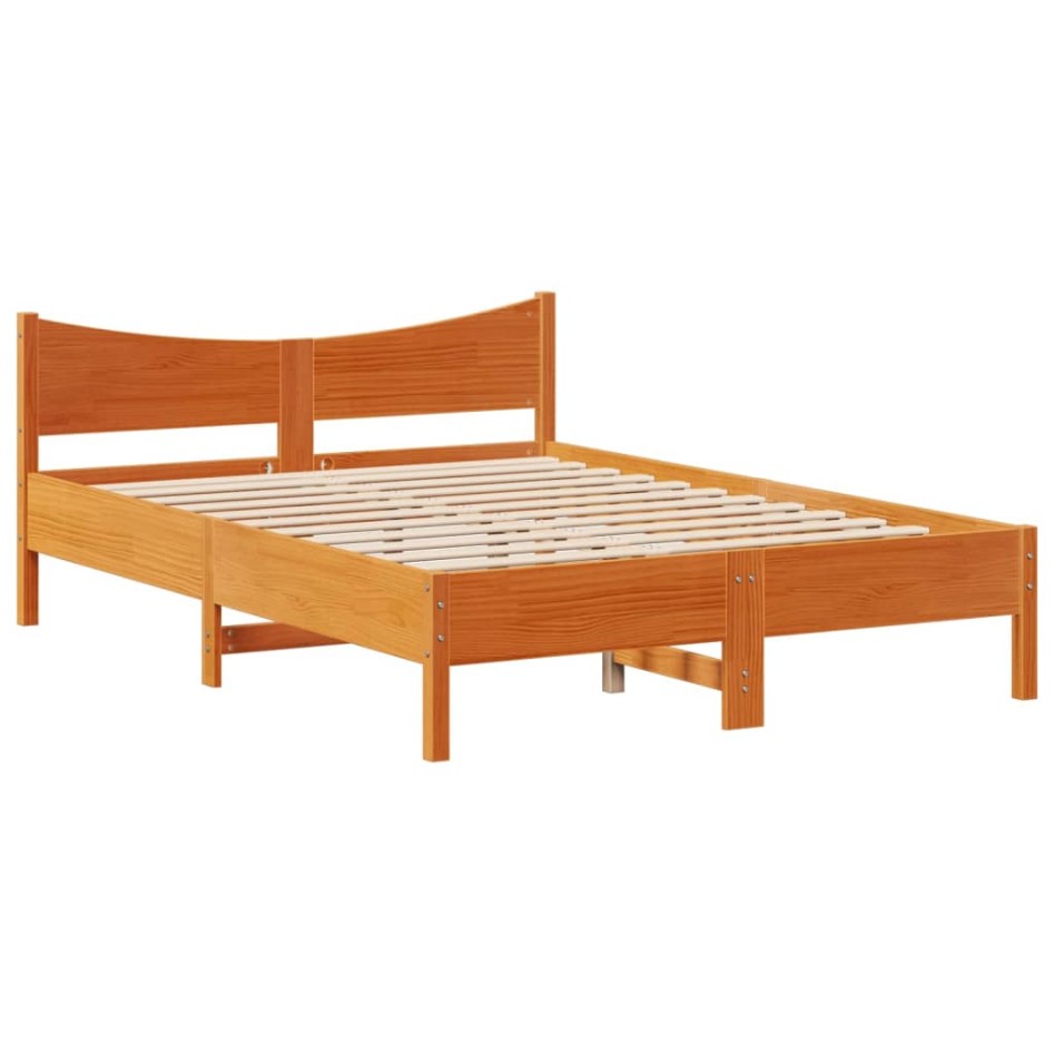 Estructura cama con cabecero madera pino marrón cera 140x190
