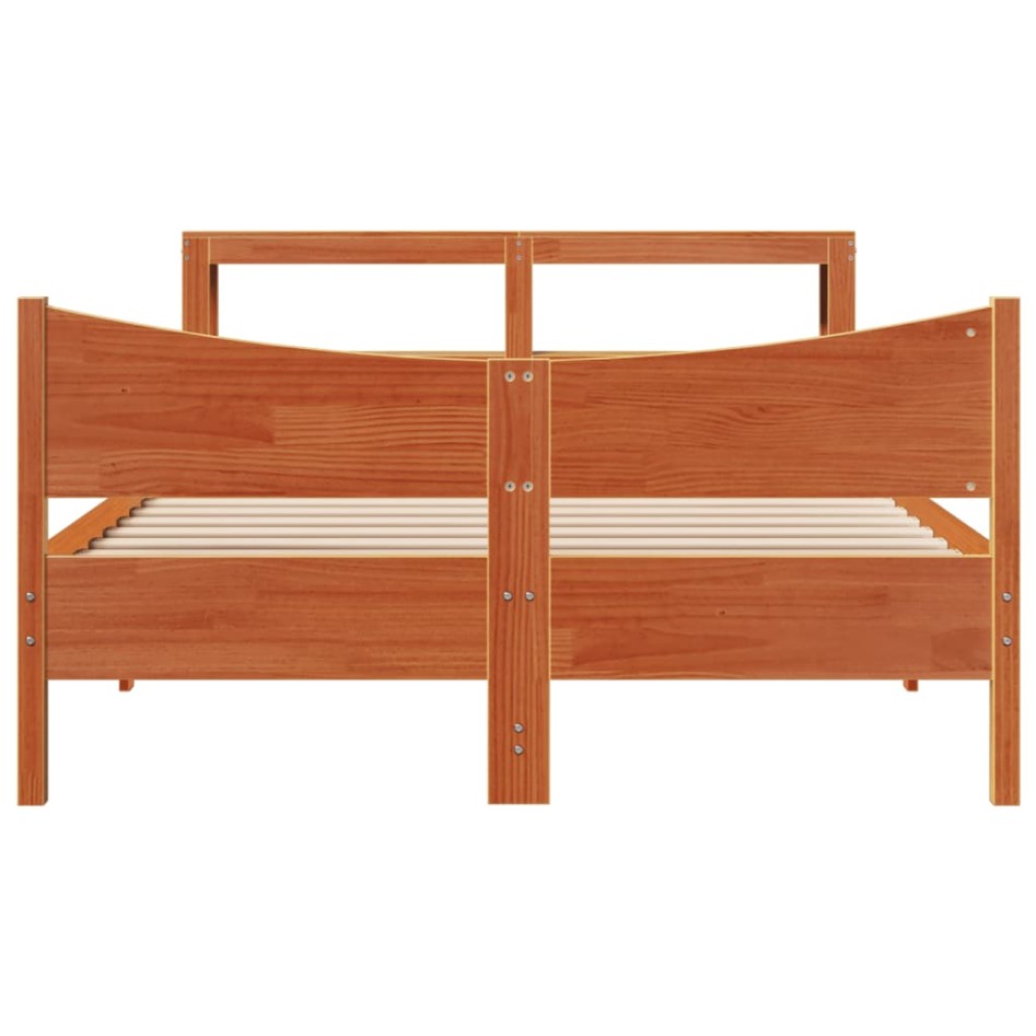 Estructura cama con cabecero madera pino marrón cera 135x190