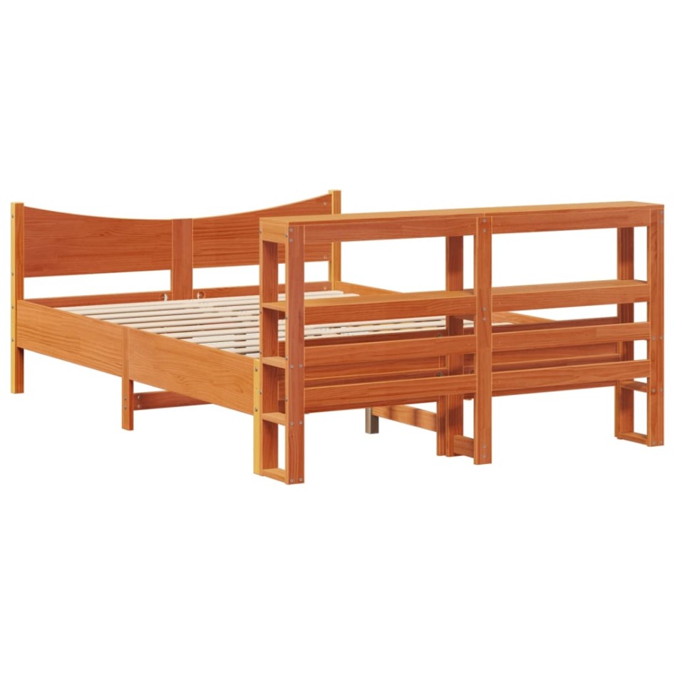 Estructura cama con cabecero madera pino marrón cera 135x190