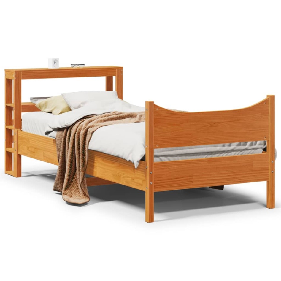 Estructura cama con cabecero madera pino marrón cera 75x190