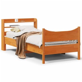 Estructura cama con cabecero madera pino marrón cera 90x200