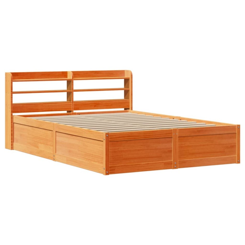 Estructura cama con cabecero madera pino marrón cera 140x190