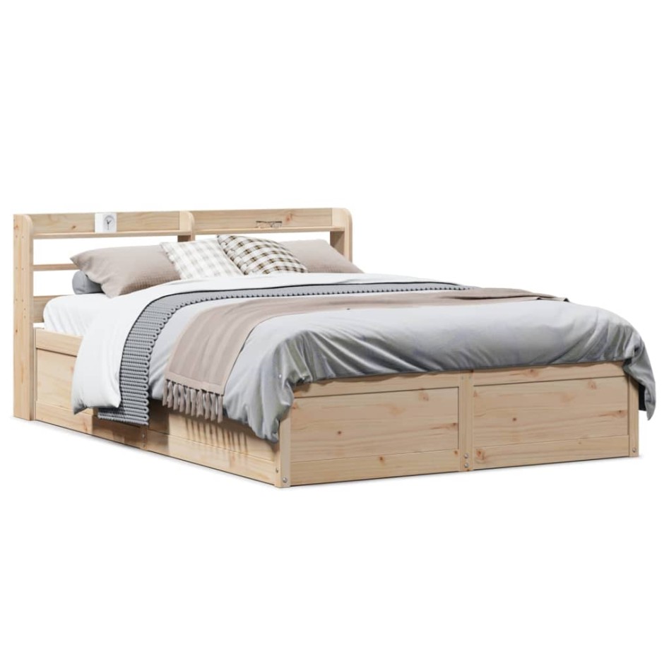 Estructura de cama con cabecero madera maciza pino 140x190