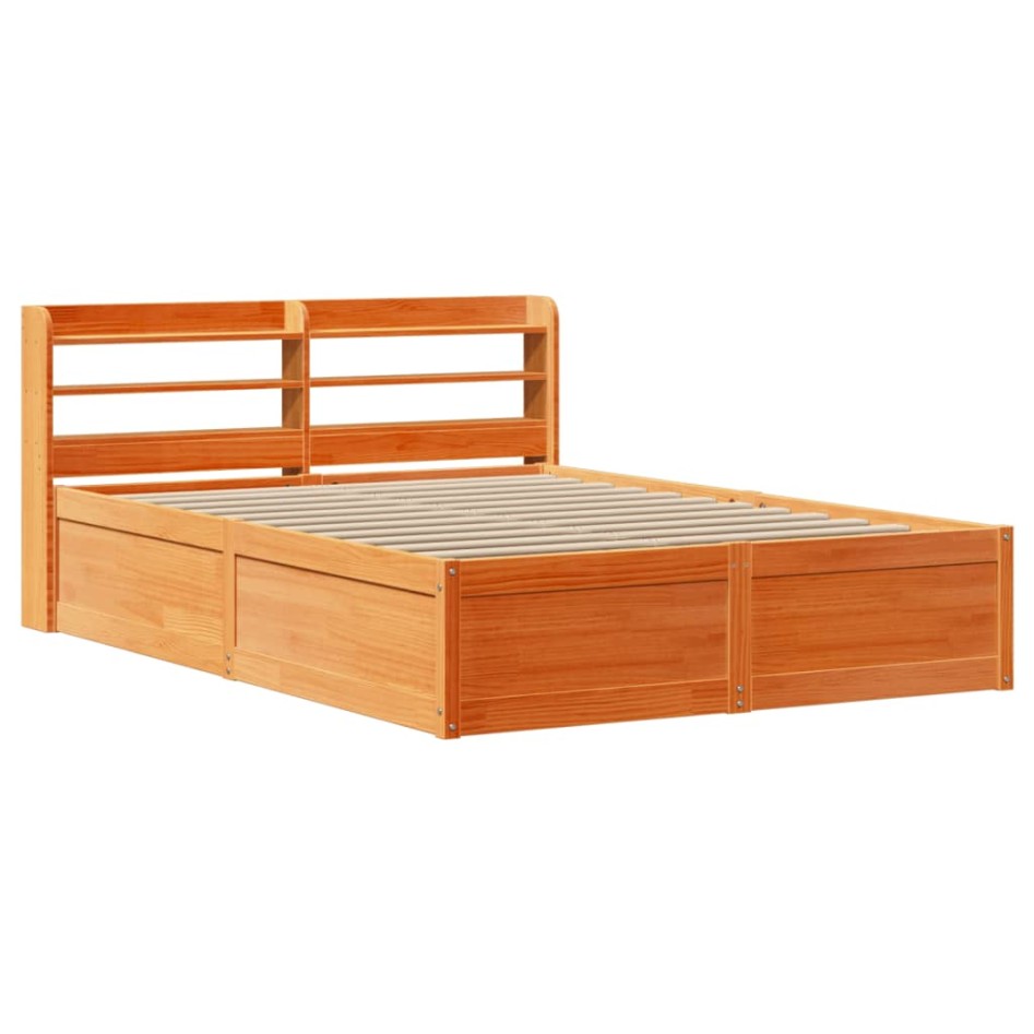 Estructura cama con cabecero madera pino marrón cera 120x200