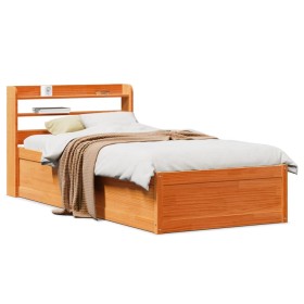 Estructura cama con cabecero madera pino marrón cera 90x190