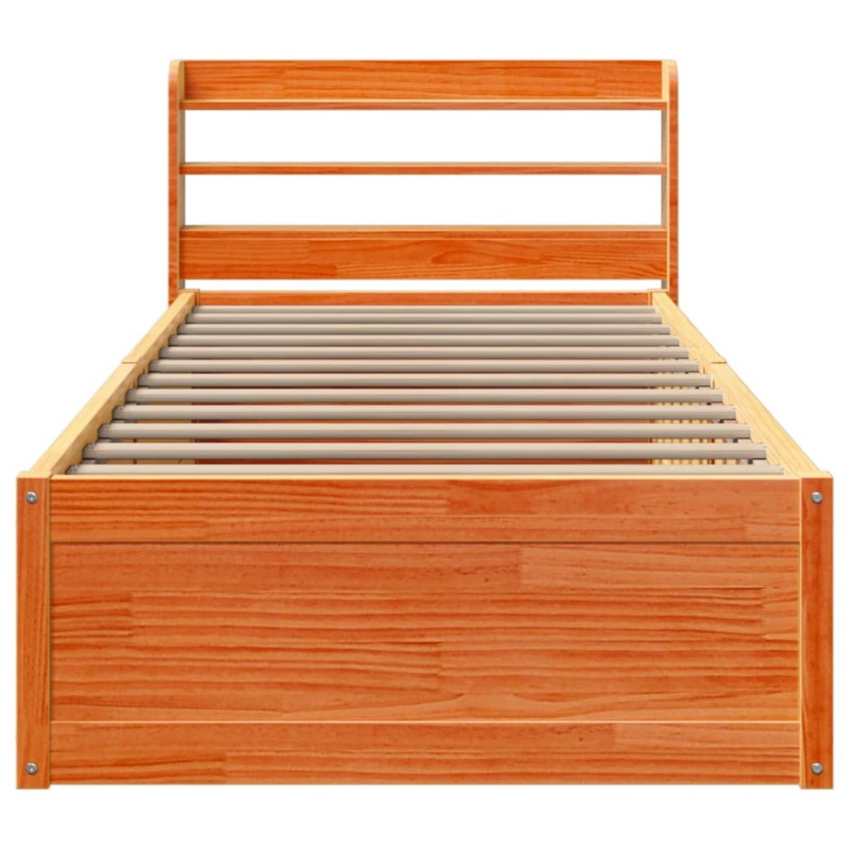 Estructura cama con cabecero madera pino marrón cera 90x190