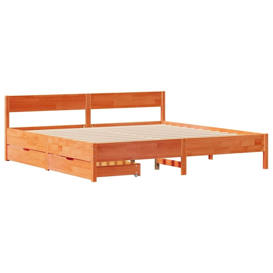 Cama sin colchón madera maciza de pino marrón cera 160x200
