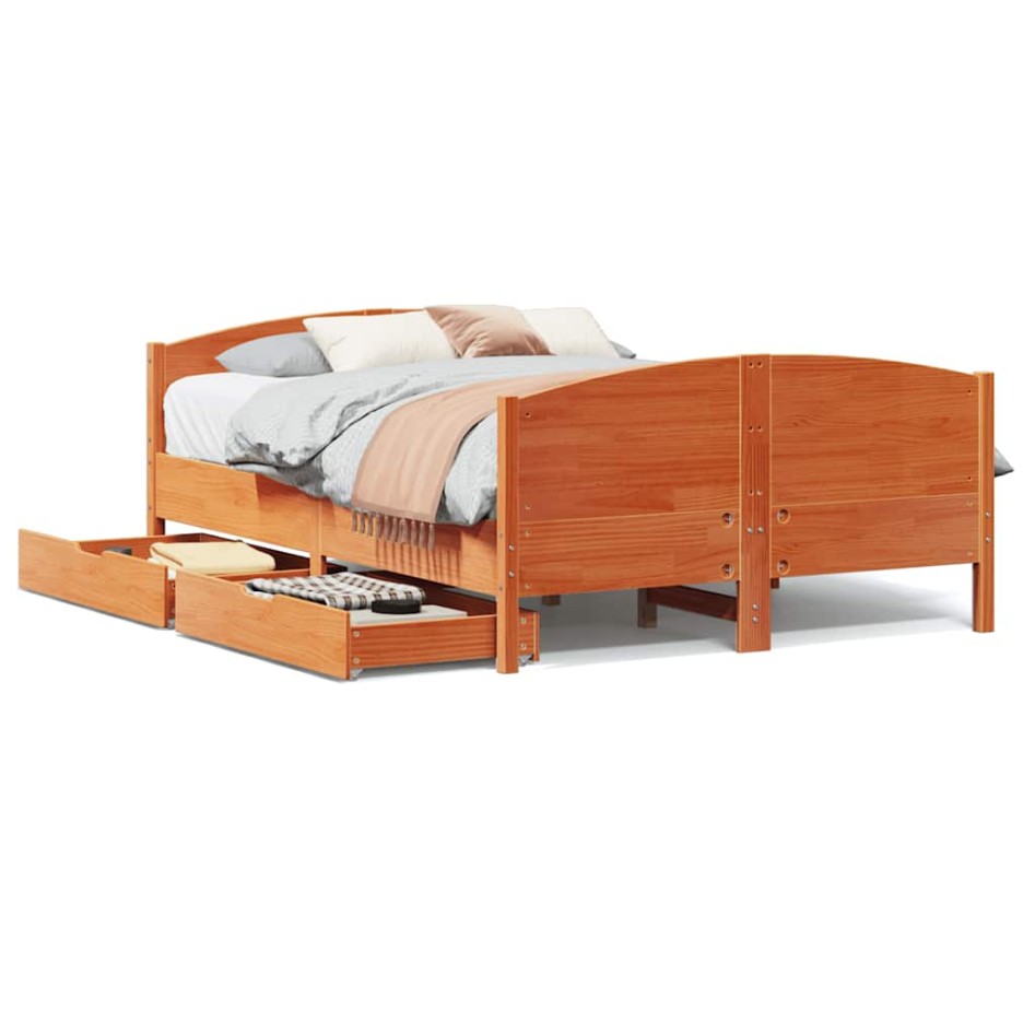 Cama sin colchón madera maciza pino marrón cera 150x200