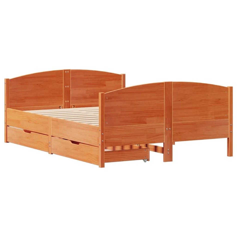 Cama sin colchón madera maciza pino marrón cera 150x200