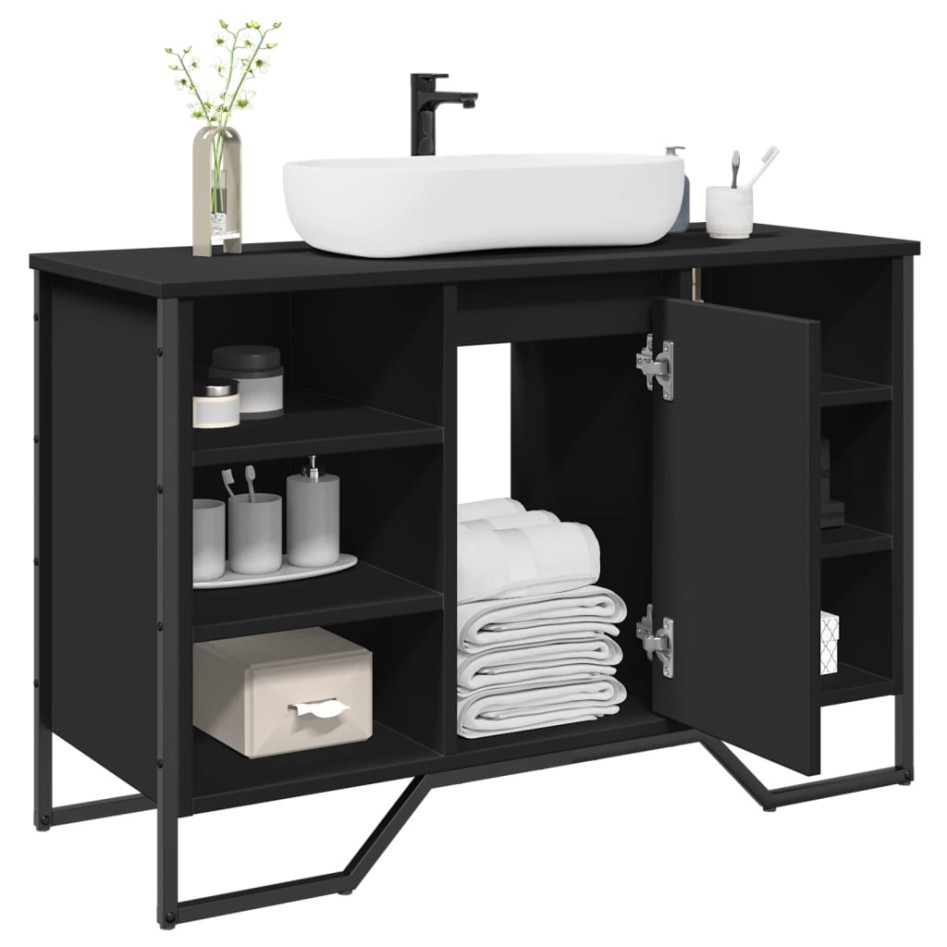 Armario de lavabo de baño madera ingeniería negro 91x35x60