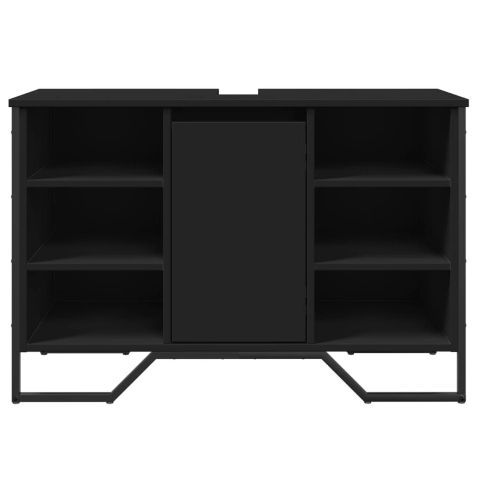 Armario de lavabo de baño madera ingeniería negro 91x35x60