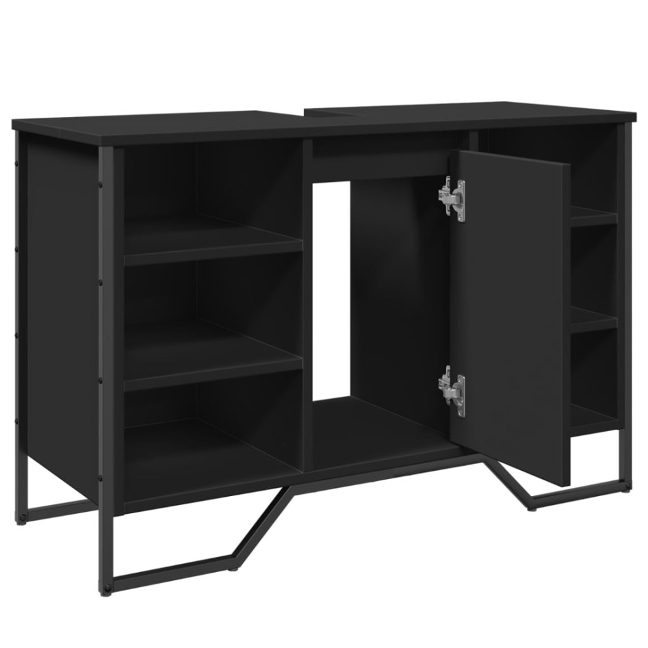 Armario de lavabo de baño madera ingeniería negro 91x35x60