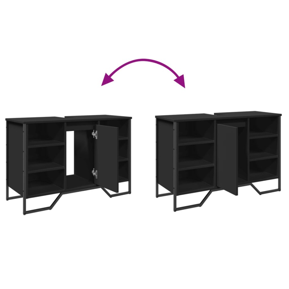 Armario de lavabo de baño madera ingeniería negro 91x35x60