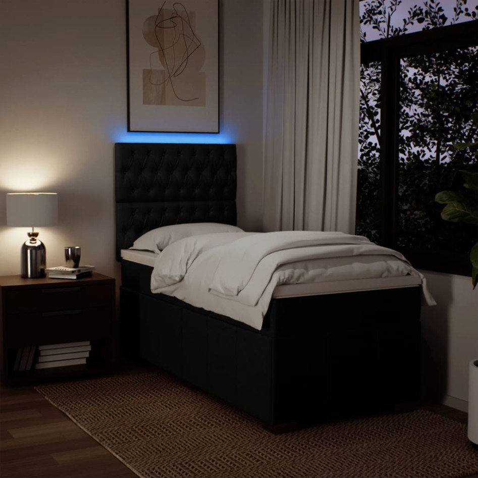 Cama box spring con colchón tela negro 80x200