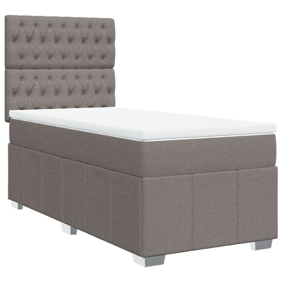 Cama box spring con colchón tela gris taupe 80x200