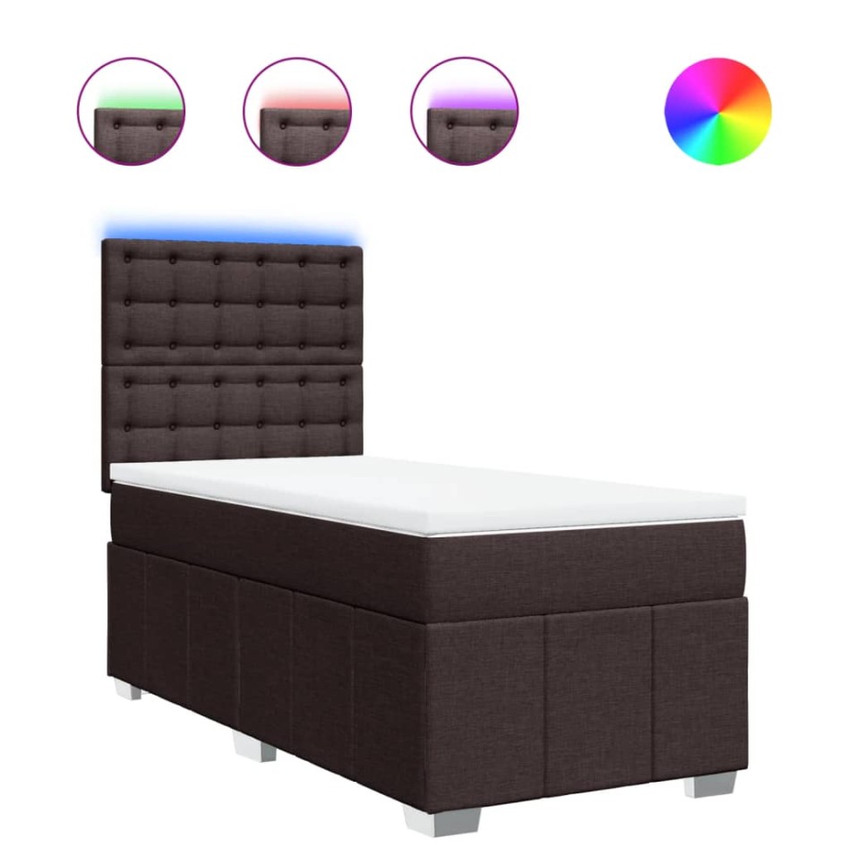 Cama box spring con colchón tela marrón oscuro 80x200