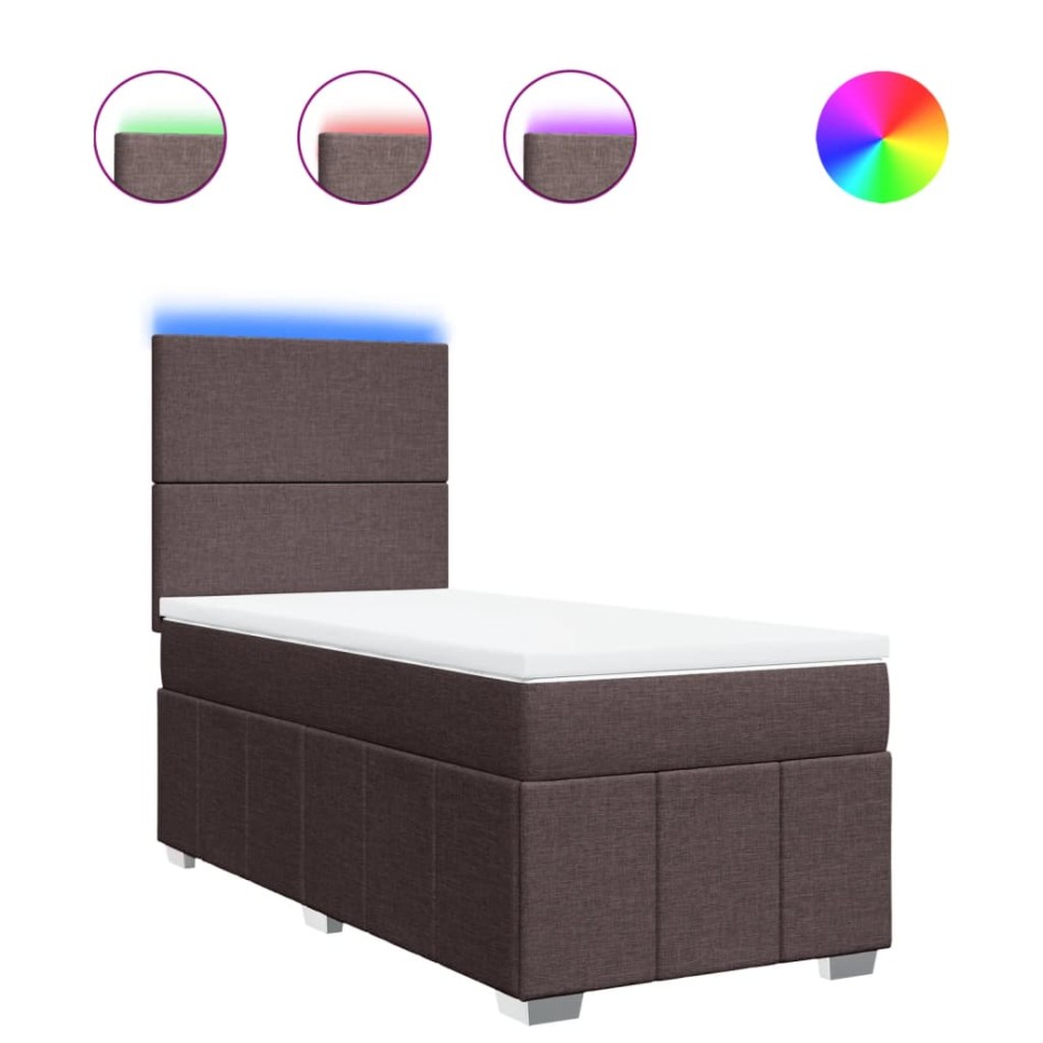 Cama box spring con colchón tela marrón oscuro 90x190