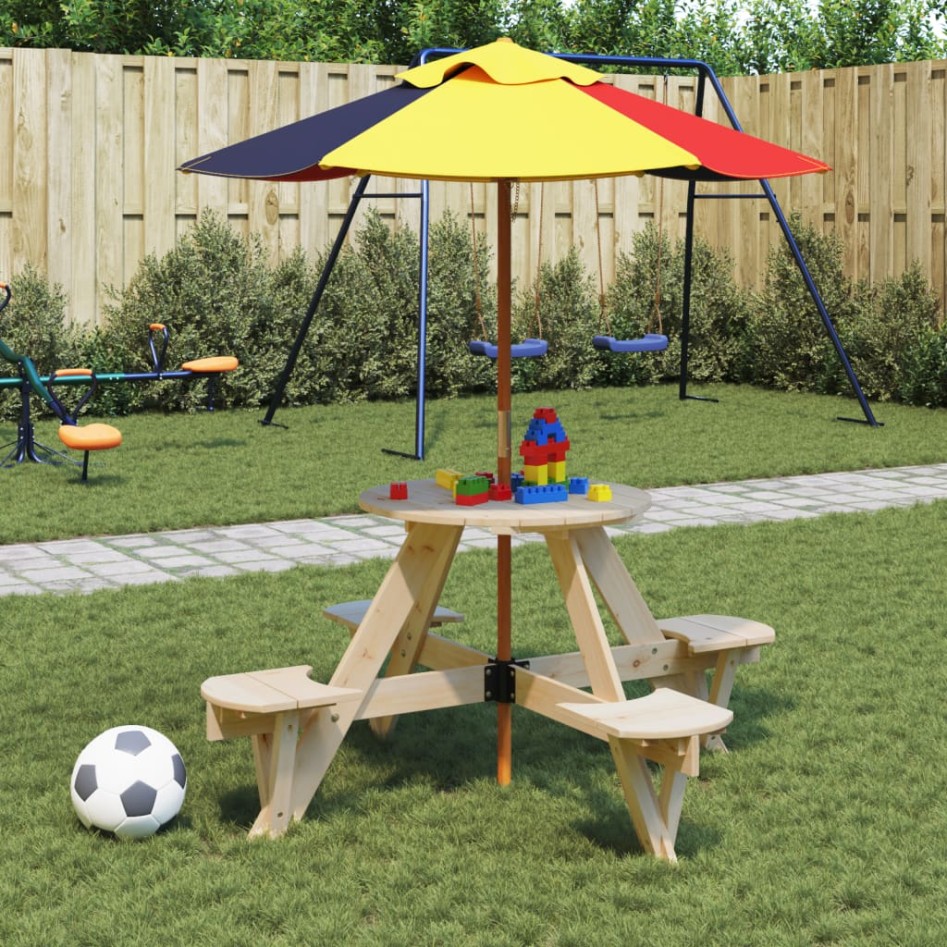 Mesa de picnic para 4 niños agujero para sombrilla madera