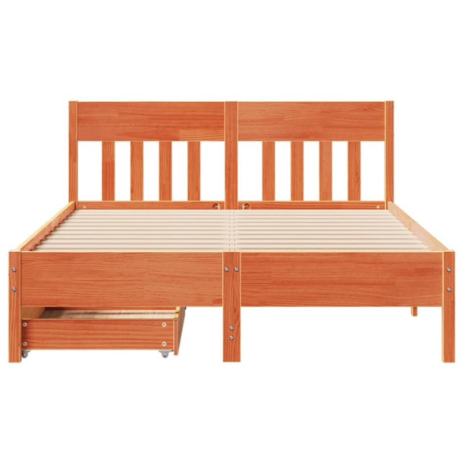 Cama sin colchón madera maciza de pino marrón cera 160x200