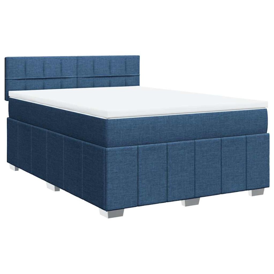 Cama box spring con colchón tela azul 140x200