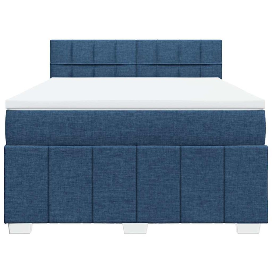 Cama box spring con colchón tela azul 140x200