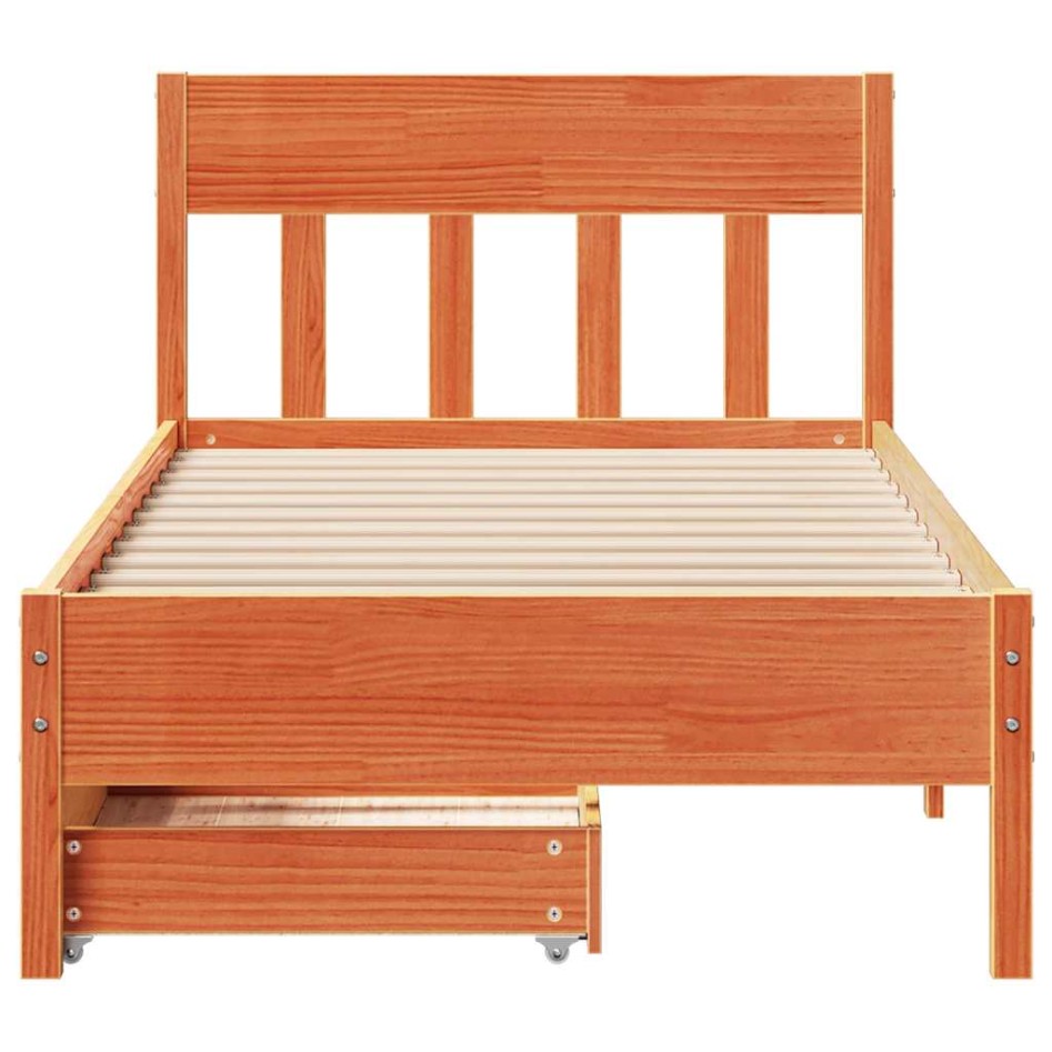 Cama sin colchón madera maciza de pino marrón cera 100x200
