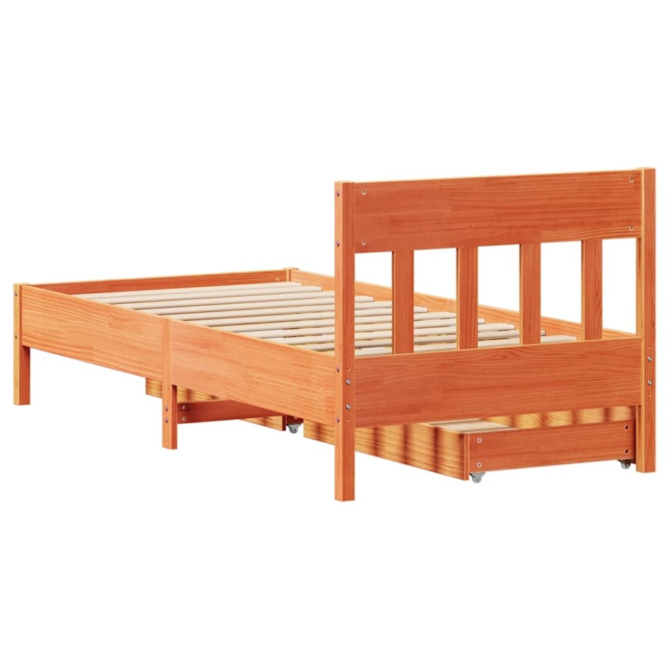 Cama sin colchón madera maciza de pino marrón cera 100x200