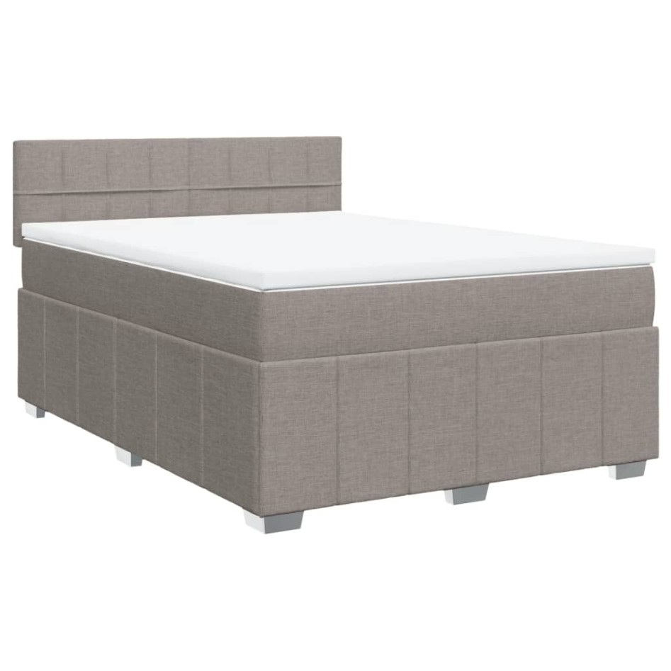 Cama box spring con colchón tela gris taupe 140x200