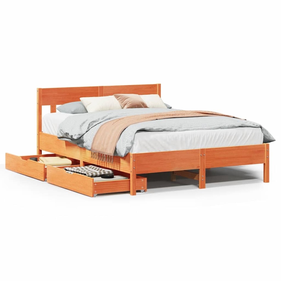 Estructura de cama sin colchón madera maciza marrón 135x190