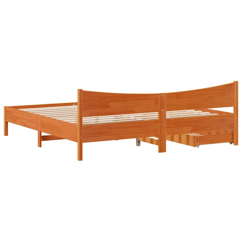 Estructura cama con cajones madera pino marrón cera 200x200