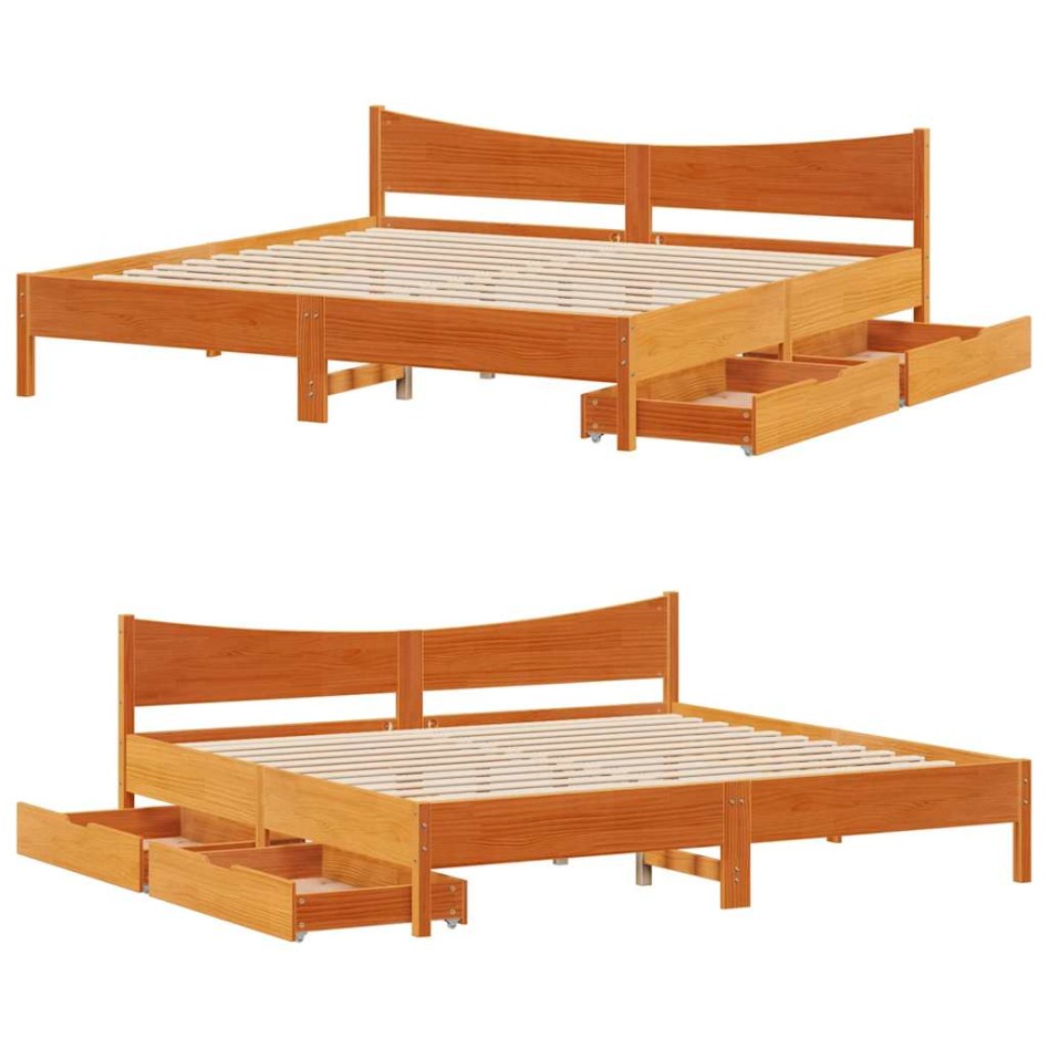 Estructura cama con cajones madera pino marrón cera 200x200