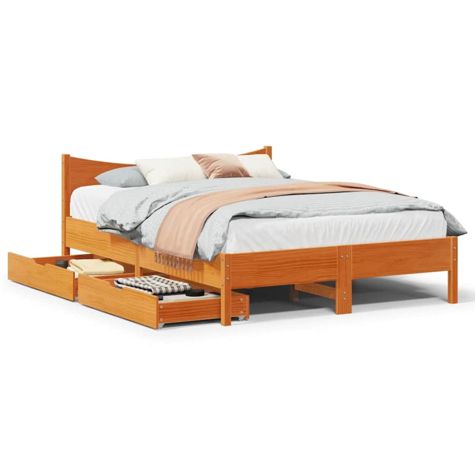 Estructura cama con cajones madera pino marrón cera 120x200