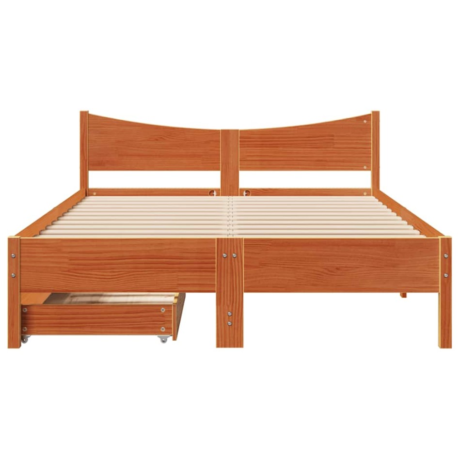 Estructura cama con cajones madera pino marrón cera 140x190