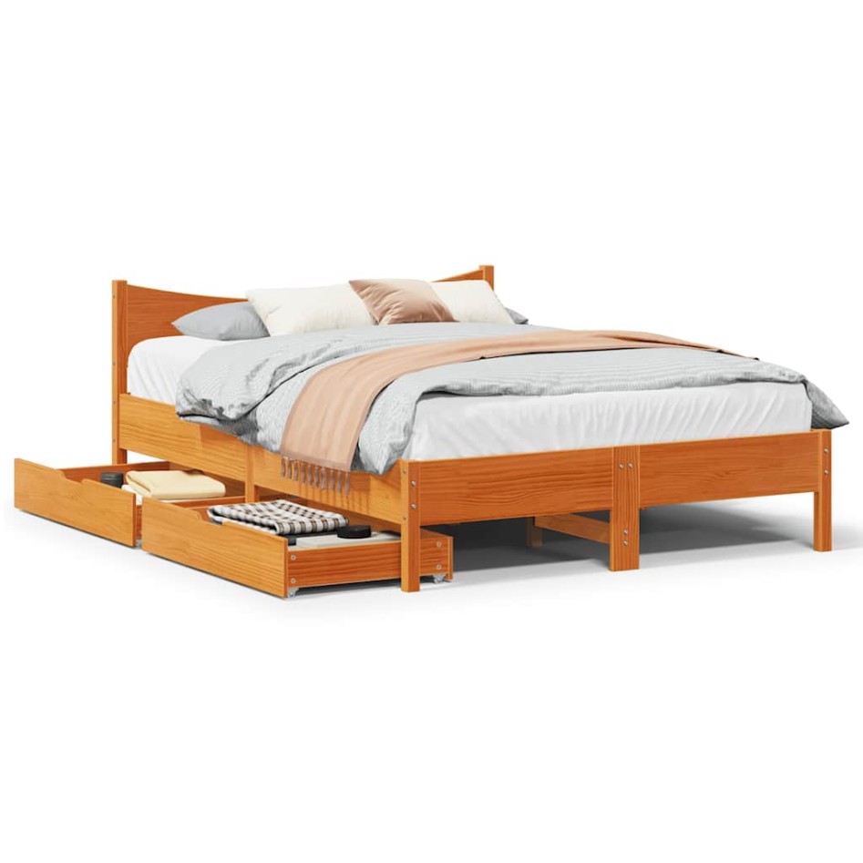 Estructura de cama con cajones madera pino marrón 120x190