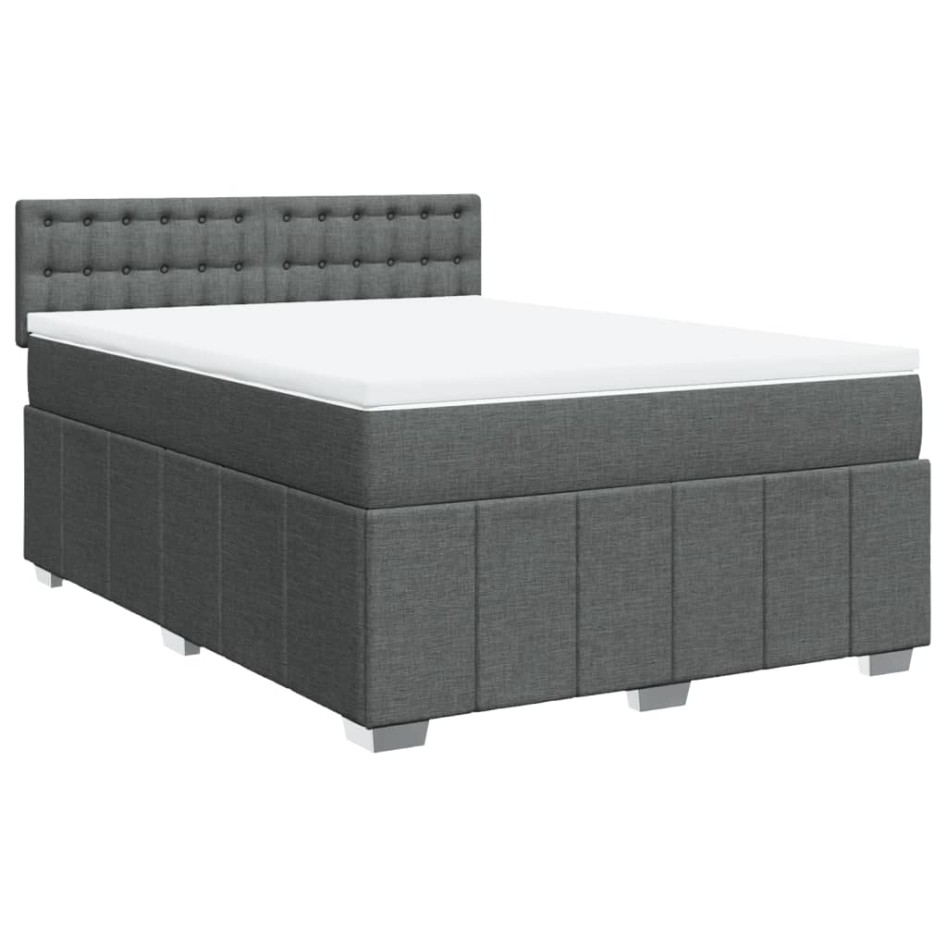Cama box spring con colchón tela gris oscuro 140x200