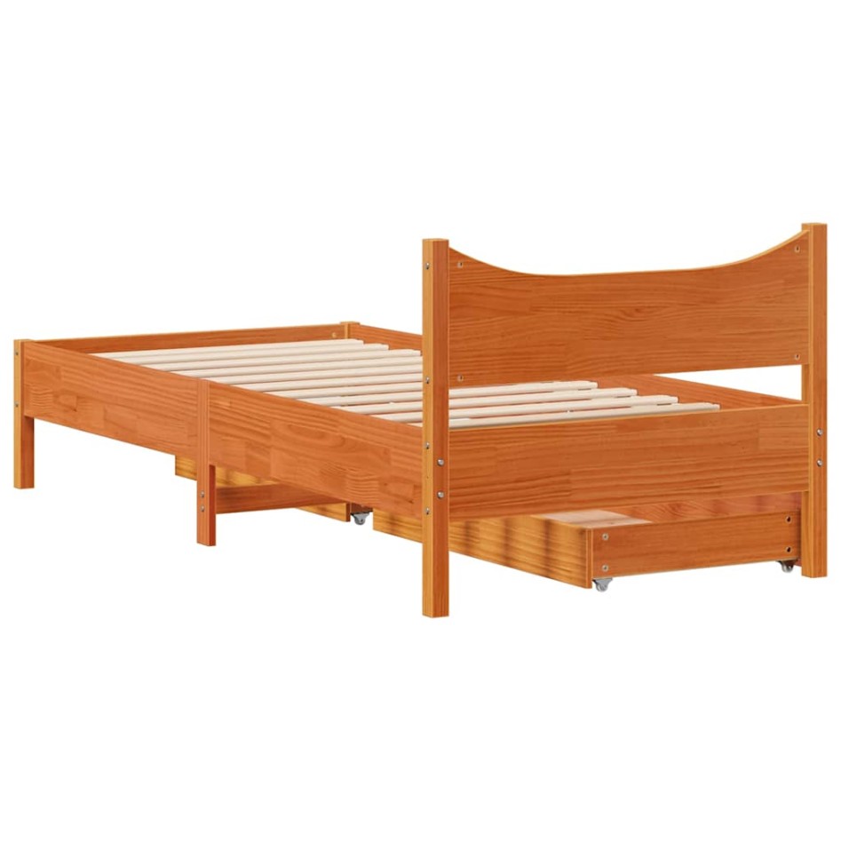 Estructura de cama con cajones madera de pino marrón 75x190